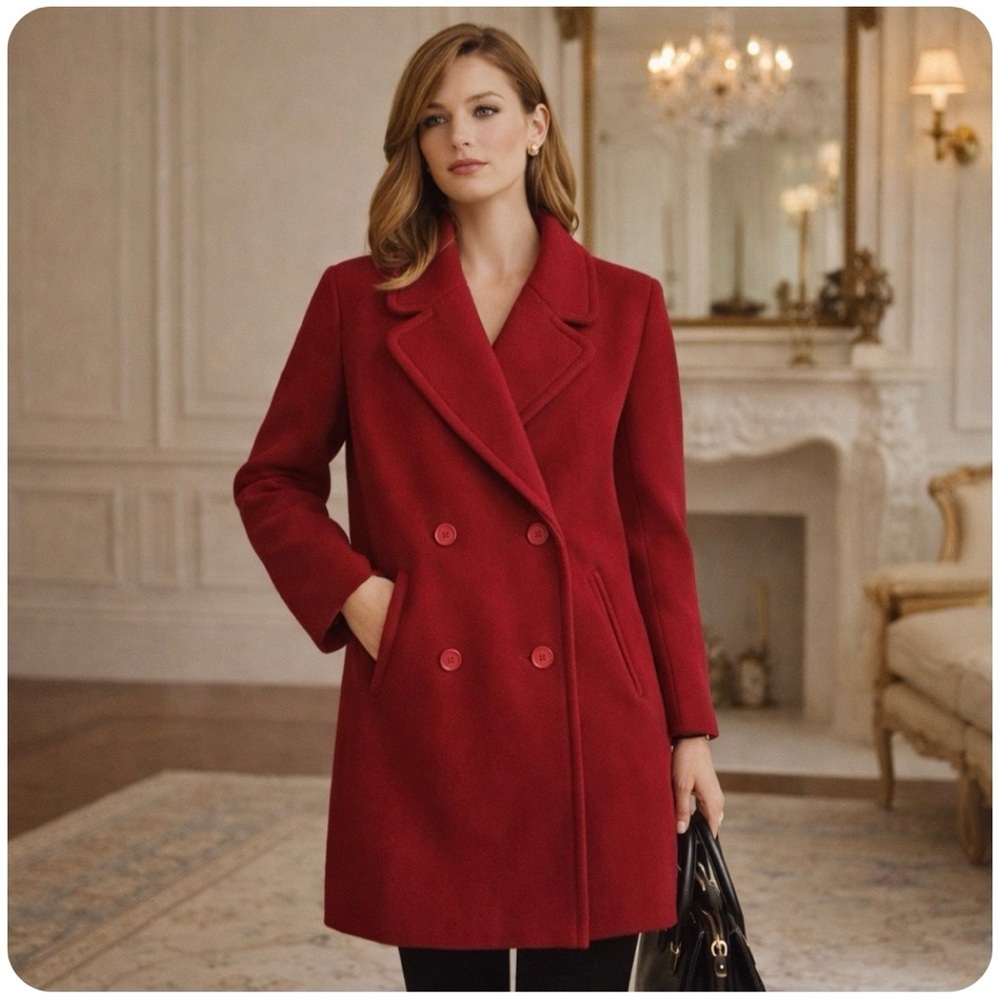 Vintage Trigere Peacoat Jacket Wool Car Coat Red Double Breasted Gorpcore Luxury